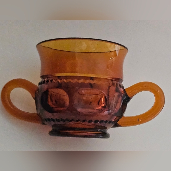 Indiana Glass King's Thumbprint Amber Creamer and Sugar set with Tray - Picture 14 of 16